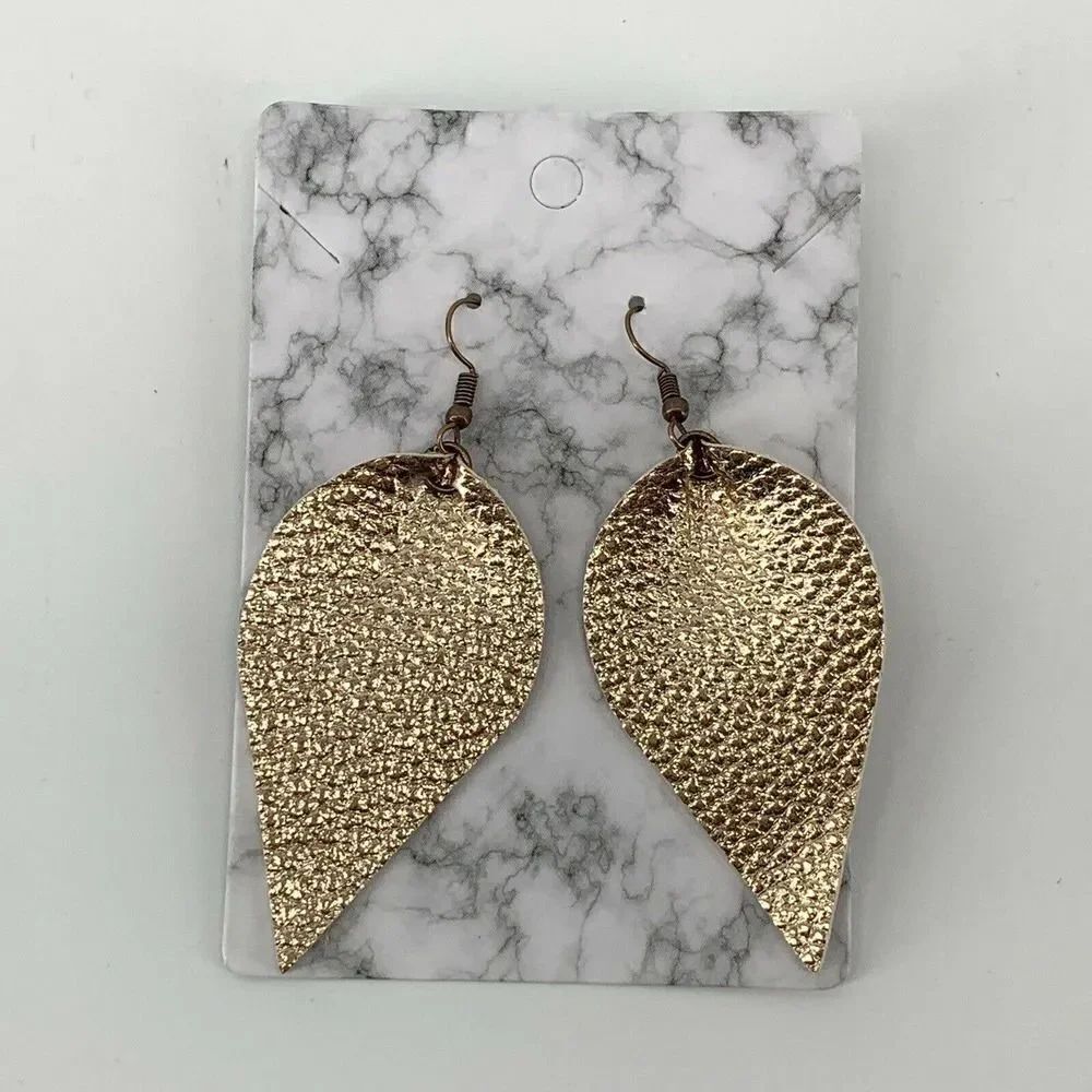 Rose Gold Metallic Pebbled Leather Earrings